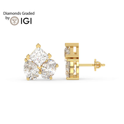6ct Pear, Oval, and Princess Lab Diamond Earrings E VVS 18K Gold