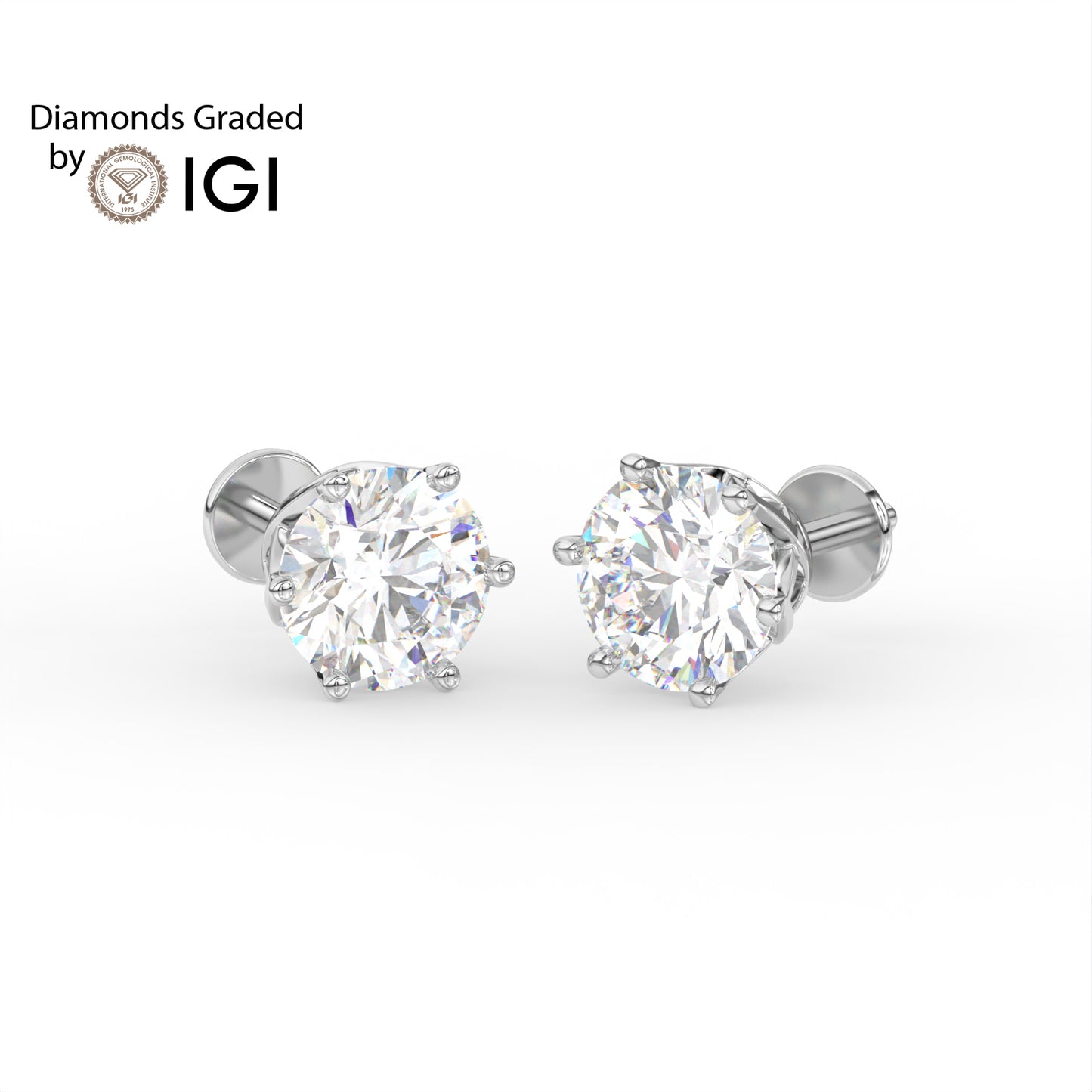 4ct Round Lab Diamond 6 Prong Earrings - E/VVS 18K Gold