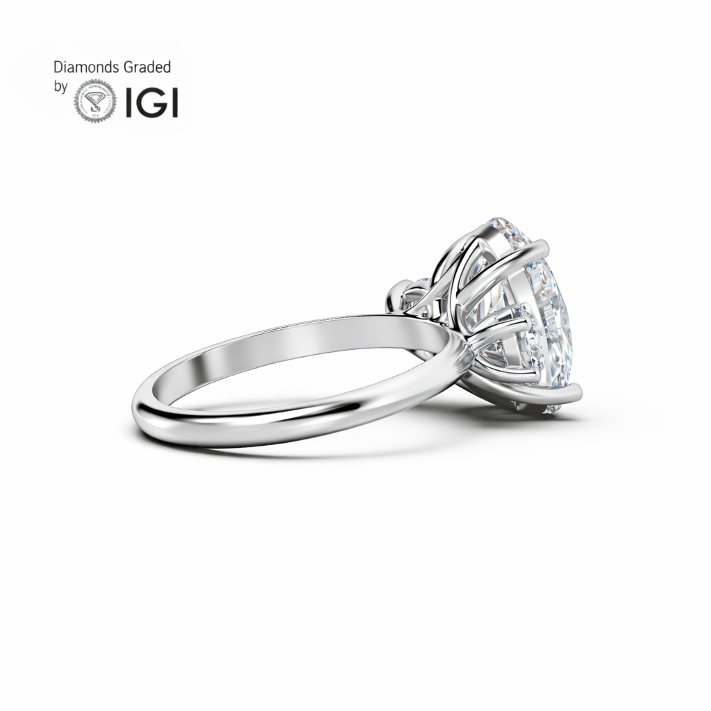 3ct Oval Lab Diamond Trilogy Ring with Round Side Diamonds - E/VVS 18K Gold
