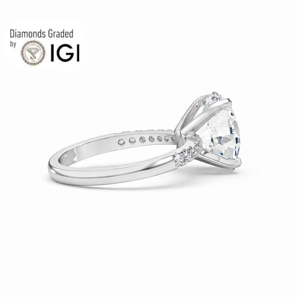 3ct Oval  Lab Diamond Engagement Ring with Diamond Band - E/VVS Platinum