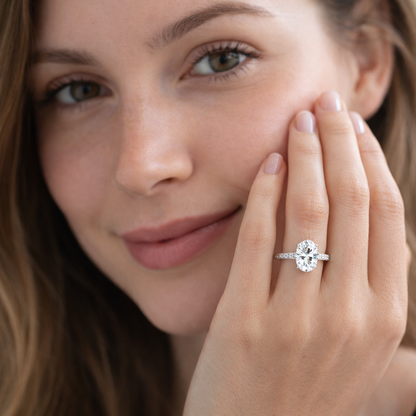 3ct Oval  Lab Diamond Engagement Ring with Diamond Band - E/VVS Platinum