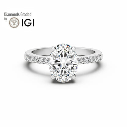 3ct Oval  Lab Diamond Engagement Ring with Diamond Band - E/VVS Platinum