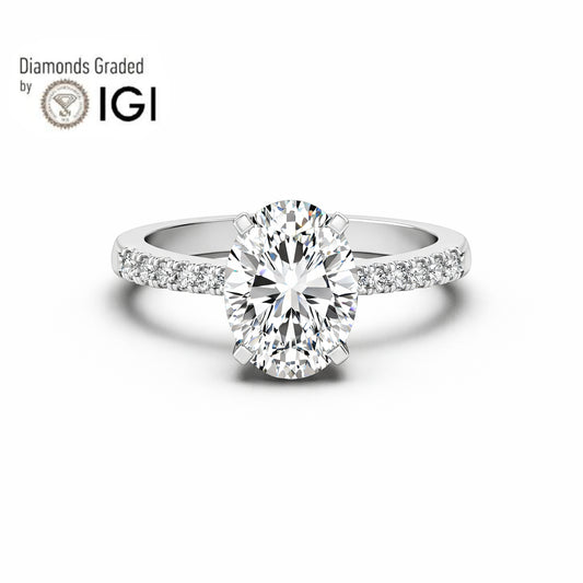 1ct Oval Lab Diamond Engagement Ring with Diamond Band - E/VVS Platinum