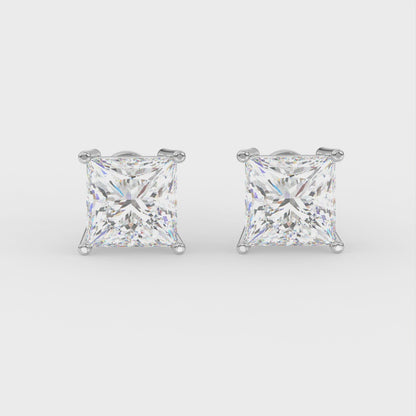 2ct Princess Lab Diamond Solitaire Stud Earrings - E/VVS 14K Gold