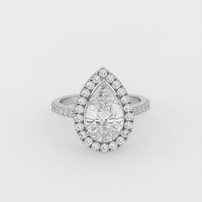 3ct Pear Lab Diamond Halo Engagement Ring - E/VVS Platinum