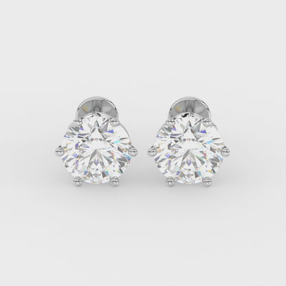 4ct Round Lab Diamond 6 Prong Earrings - E/VVS 18K Gold