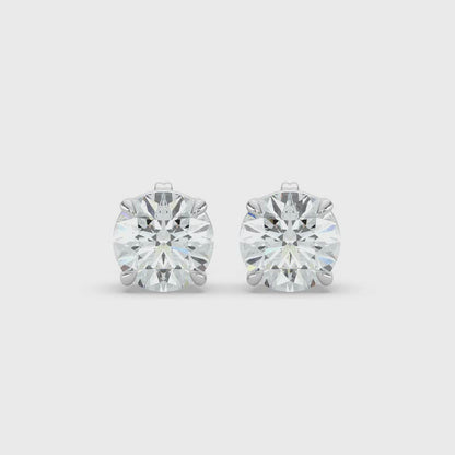 2ct Round Lab Diamond Solitaire Stud Earrings - E/VVS 14K Gold