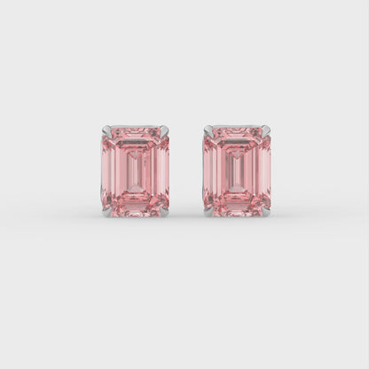 2ct Intense Pink Emerald Lab Diamond Solitaire Stud Earrings - E/VVS 14K Gold