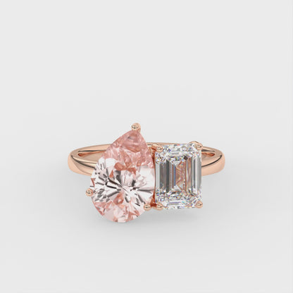 4.5ct Toi et Moi Vivid Pink Pear and Emerald Lab Diamond Ring - E/VVS 18K Gold