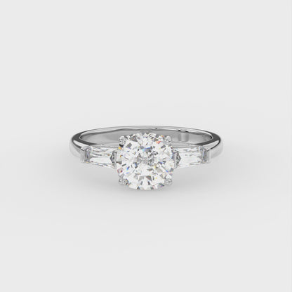 2ct Cushion Lab Diamond Trilogy Ring with Baguette Side Diamonds - E/VVS 18K Gold