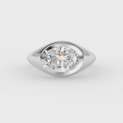 2ct Oval Bezel Set Lab Diamond Men’s Wedding Ring - E/VVS 18K Gold