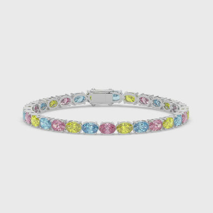 10.6ct Oval Multi-Colored Lab Diamond Tennis Bracelet D-E VVS 18K Gold