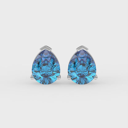 2ct Intense Blue Pear Lab Diamond Solitaire Stud Earrings - E/VVS 14K Gold