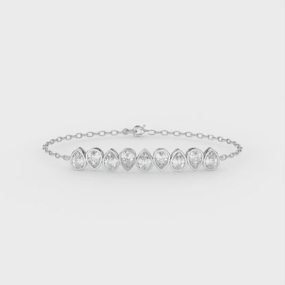 4.5ct Pear Alternating Bezel Set Lab Diamond Bracelet E/VVS 18K Gold