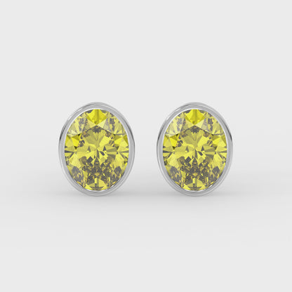 2ct Intense Yellow Oval Lab Diamond Solitaire Stud Earrings - E/VVS 14K Gold