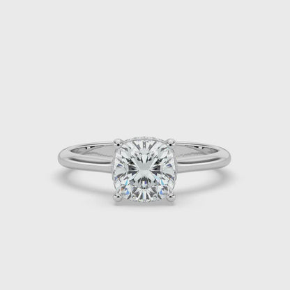 1ct Cushion Lab Diamond Engagement Ring with Hidden Halo - E/VVS 14K Gold