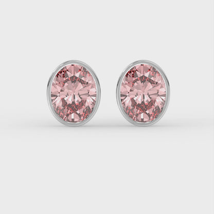 2ct Intense Pink Oval Lab Diamond Solitaire Stud Earrings - E/VVS 14K Gold