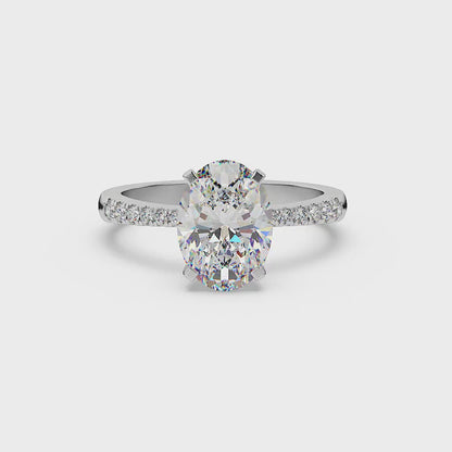 1ct Oval Lab Diamond Engagement Ring with Diamond Band - E/VVS 14K Gold