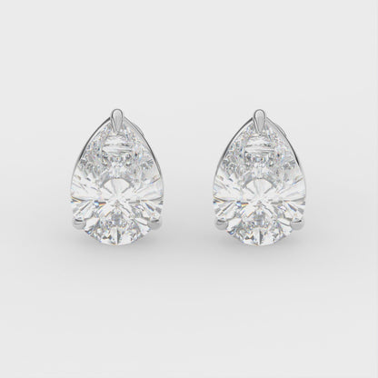 2ct Pear Lab Diamond Solitaire Stud Earrings - E/VVS 14K Gold