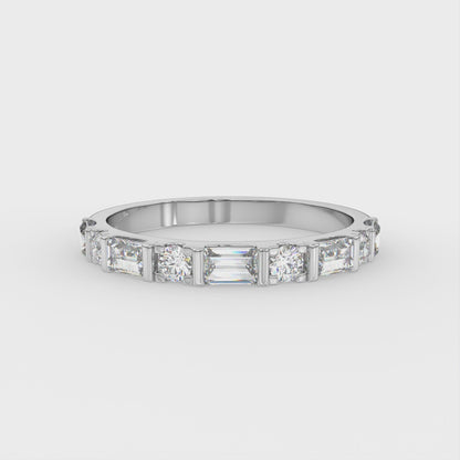 0.82ct Baguette and Round Lab Diamond Half Eternity Wedding Ring - E/VVS 14K Gold