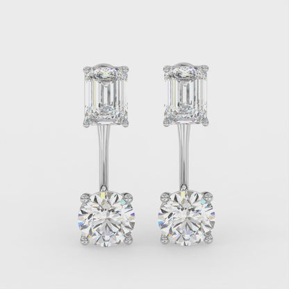 4ct Emerald and Round Drop Lab Diamond Earrings E VVS 18K Gold