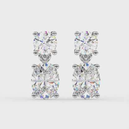3ct Round and Oval Drop Lab Diamond Earrings E VVS 14K Gold
