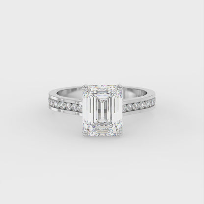 2ct Emerald Lab Diamond Engagement Ring with Diamond Band - E/VVS 18K Gold