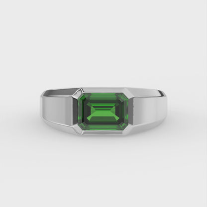 3ct Emerald Lab Emerald Men’s Wedding Ring - AAA Platinum