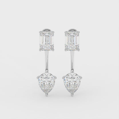 4ct Emerald and Pear Drop Lab Diamond Earrings E VVS 18K Gold