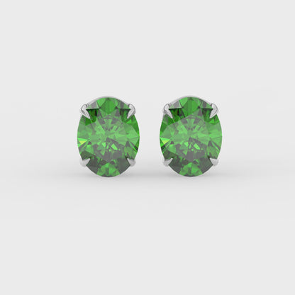2ct Oval Lab Emerald Solitaire Stud Earrings - AAA 14K Gold