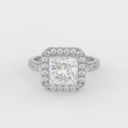 3ct Princess Lab Diamond Halo Engagement Ring - E/VVS 18K Gold