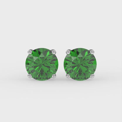 2ct Round Lab Emerald Solitaire Stud Earrings - E/AAA 14K Gold