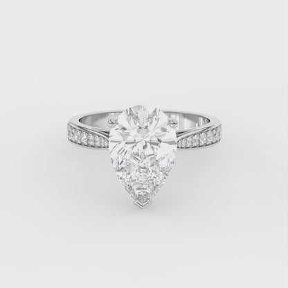 4ct Pear Lab Diamond Engagement Ring with Diamond Band - E/VVS 18K Gold