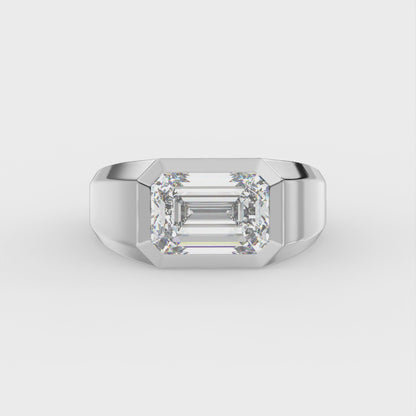 2ct Emerald Bezel Set Lab Diamond Men’s Wedding Ring - E/VVS 18K Gold