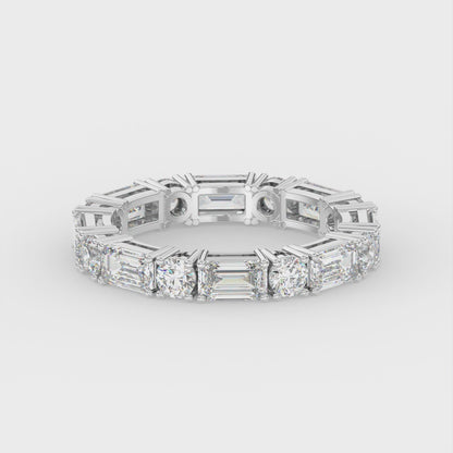 2ct Emerald and Round Lab Diamond Full Eternity Wedding Ring - E/VVS 14K Gold