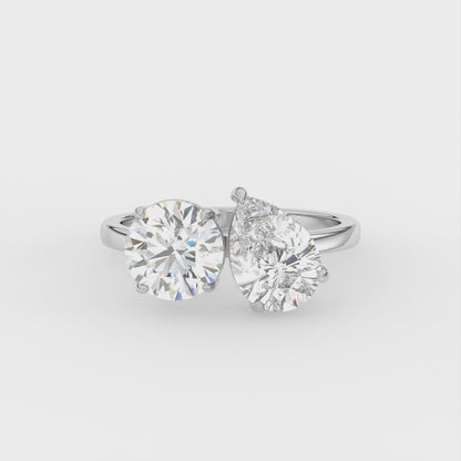 4ct Toi et Moi Round and Pear Lab Diamond Ring - E/VVS Platinum