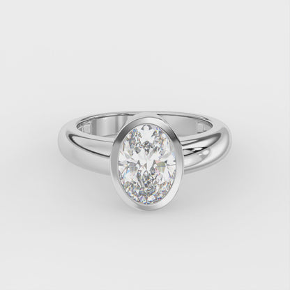 2ct Oval Bezel Set Lab Diamond Men’s Wedding Ring - E/VVS 18K Gold