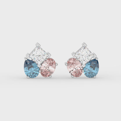 6ct Pear, Oval, and Princess Coloured Lab Diamond Earrings E VVS 18K Gold