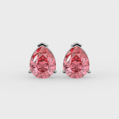 2ct Intense Pink Pear Lab Diamond Solitaire Stud Earrings - E/VVS 14K Gold