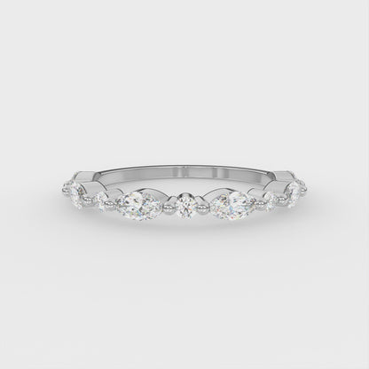 0.435ct Marquise and Round Lab Diamond Half Eternity Wedding Ring - E/VVS 14K Gold