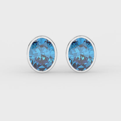 2ct Intense Blue Oval Lab Diamond Solitaire Stud Earrings - E/VVS 14K Gold
