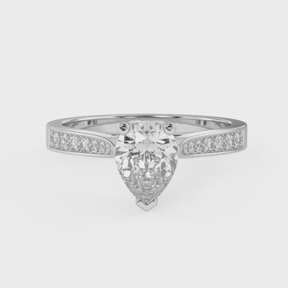 3ct Pear Lab Diamond Engagement Ring with Diamond Band - E/VVS Platinum