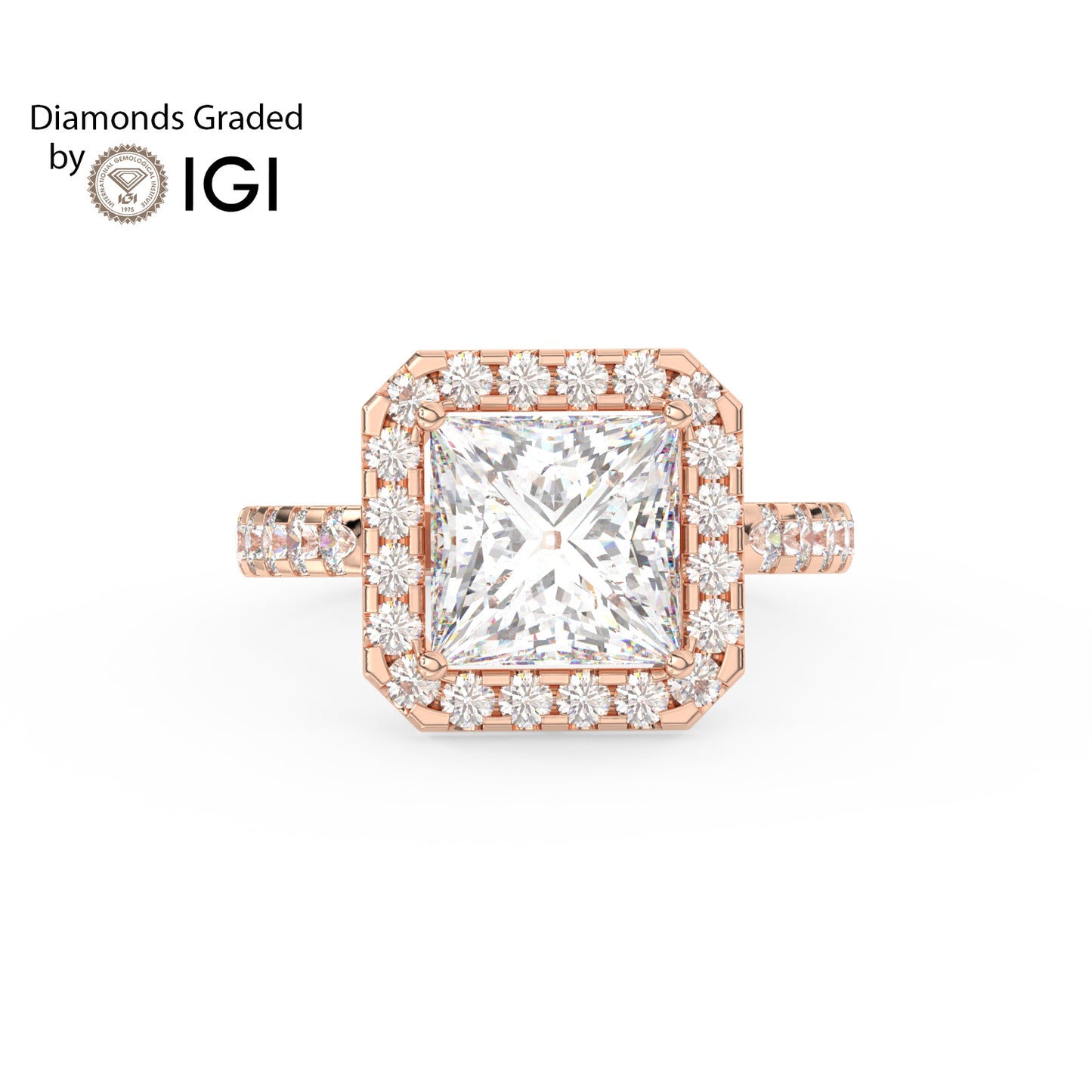 3ct Princess Lab Diamond Halo Engagement Ring - E/VVS 18K Gold