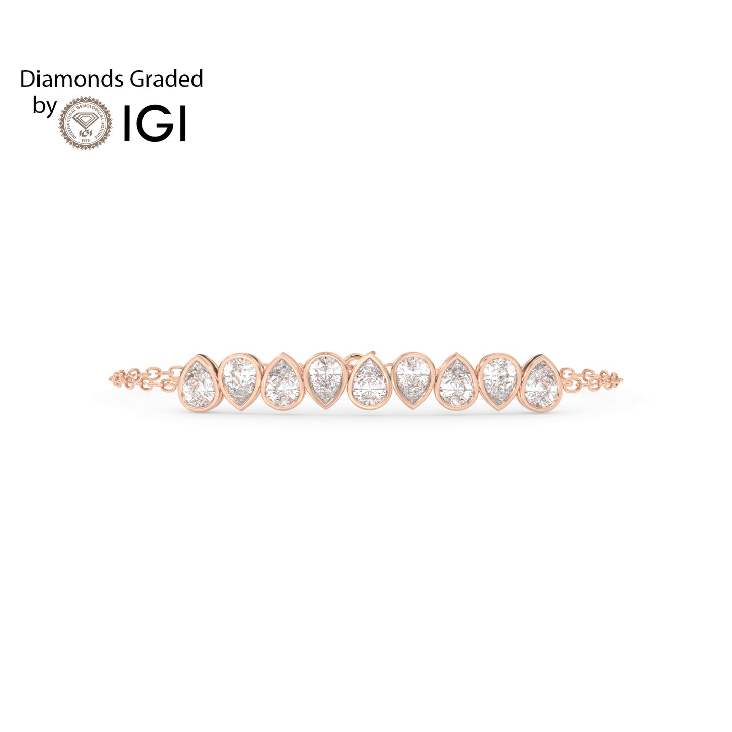 4.5ct Pear Alternating Bezel Set Lab Diamond Bracelet E/VVS 18K Gold