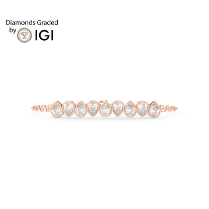 4.5ct Pear Alternating Bezel Set Lab Diamond Bracelet E/VVS 18K Gold