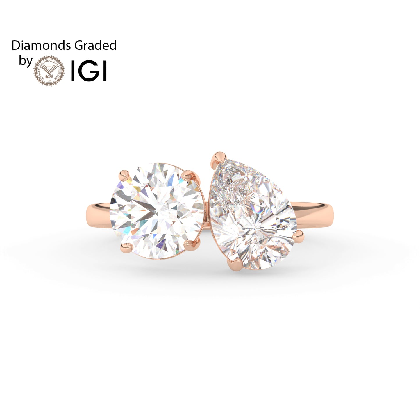 4ct Toi et Moi Round and Pear Lab Diamond Ring - E/VVS 14K Gold