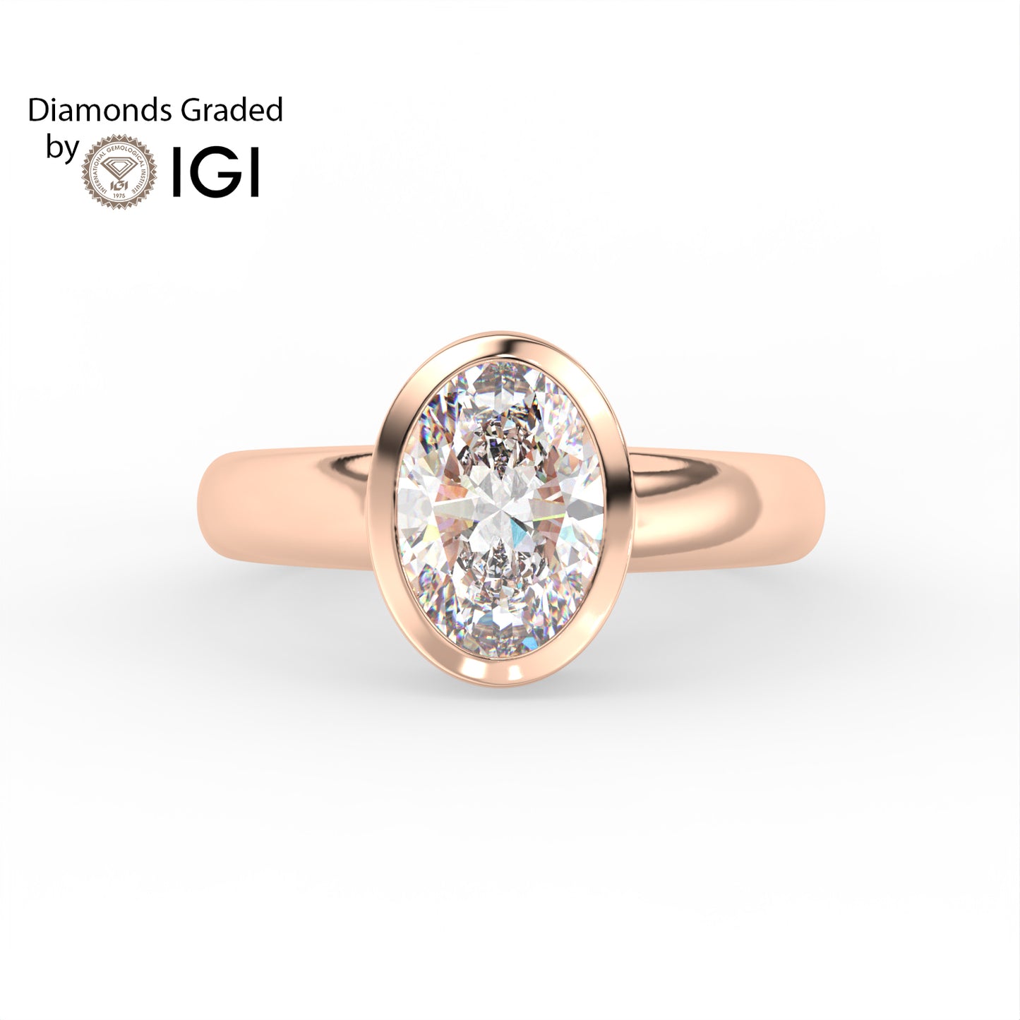 2ct Oval Bezel Set Lab Diamond Men’s Wedding Ring - E/VVS 18K Gold