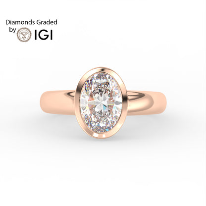 2ct Oval Bezel Set Lab Diamond Men’s Wedding Ring - E/VVS 18K Gold