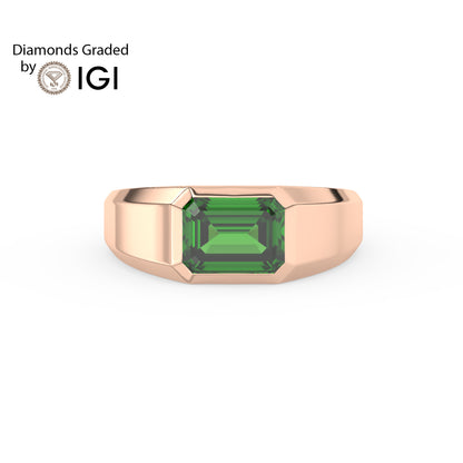 3ct Emerald Lab Emerald Men’s Wedding Ring - AAA 18K Gold
