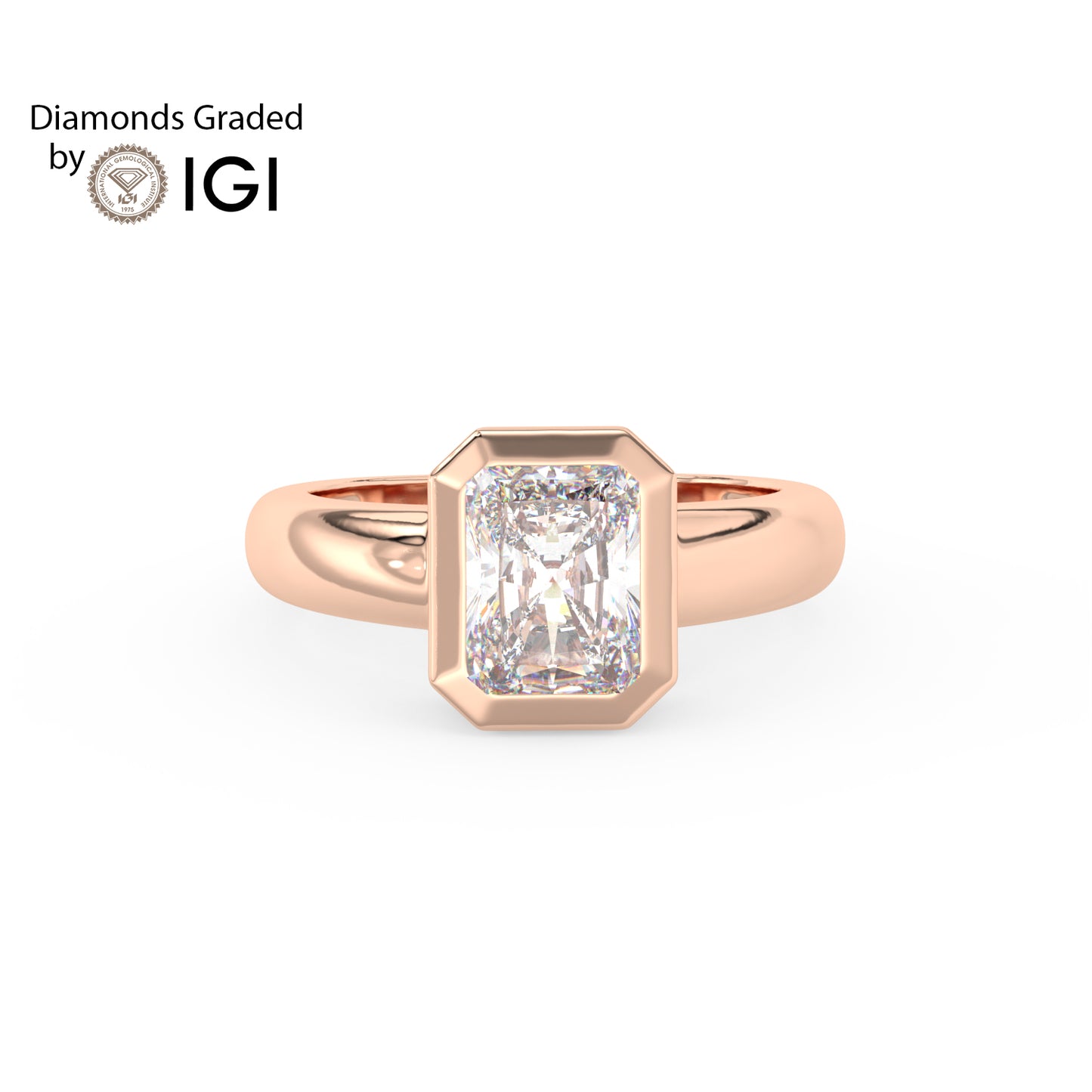2ct Radiant Bezel Set Lab Diamond Men’s Wedding Ring - E/VVS 18K Gold